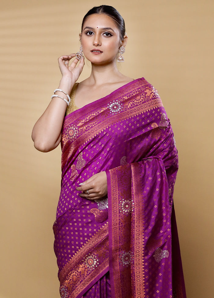 Purple Dupion Silk Saree With Blouse Piece