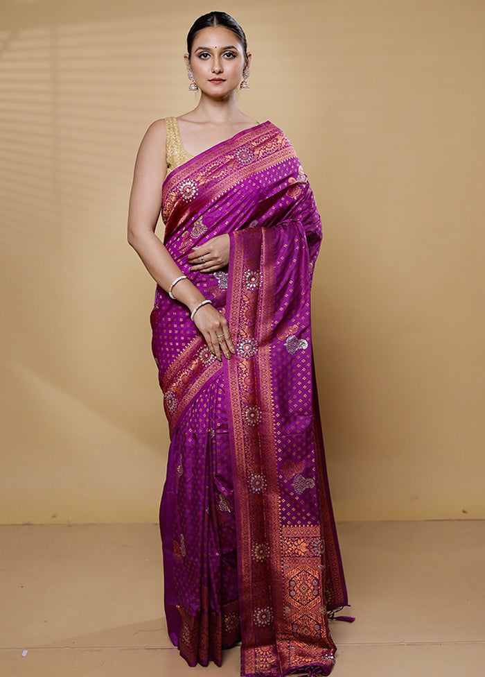 Purple Dupion Silk Saree With Blouse Piece