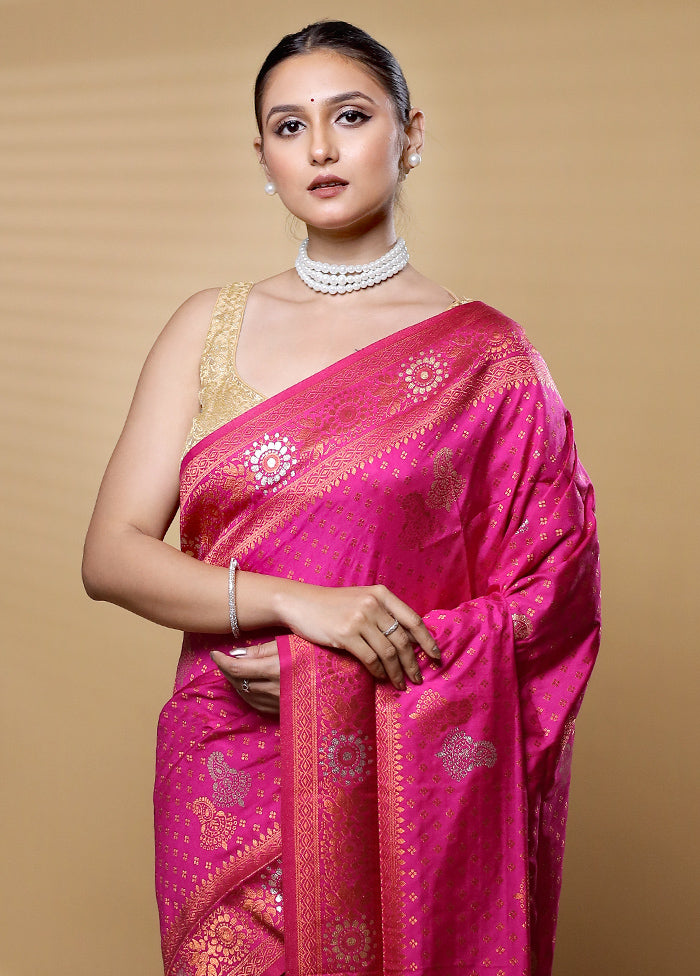 Pink Dupion Silk Saree With Blouse Piece