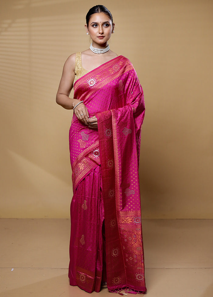 Pink Dupion Silk Saree With Blouse Piece