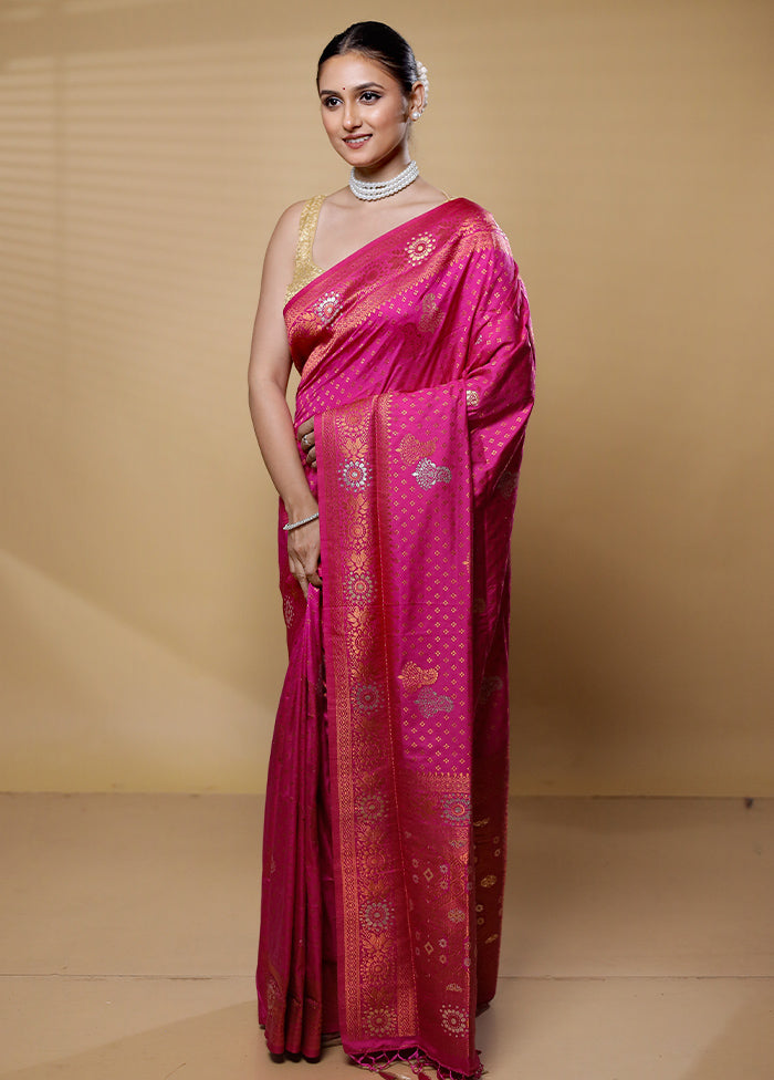 Pink Dupion Silk Saree With Blouse Piece