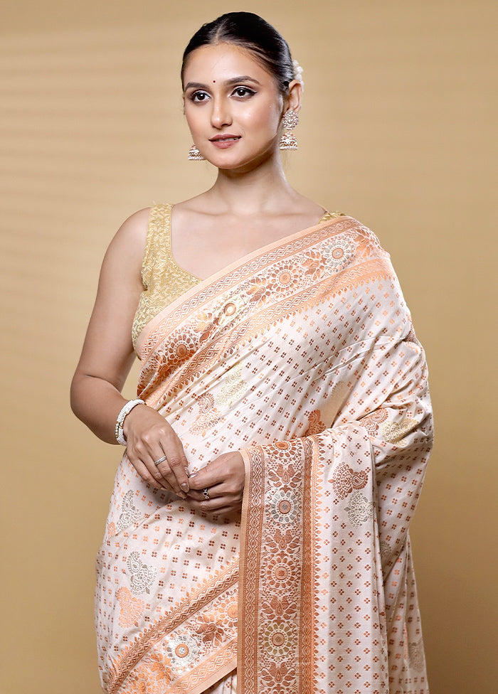 White Dupion Silk Saree With Blouse Piece