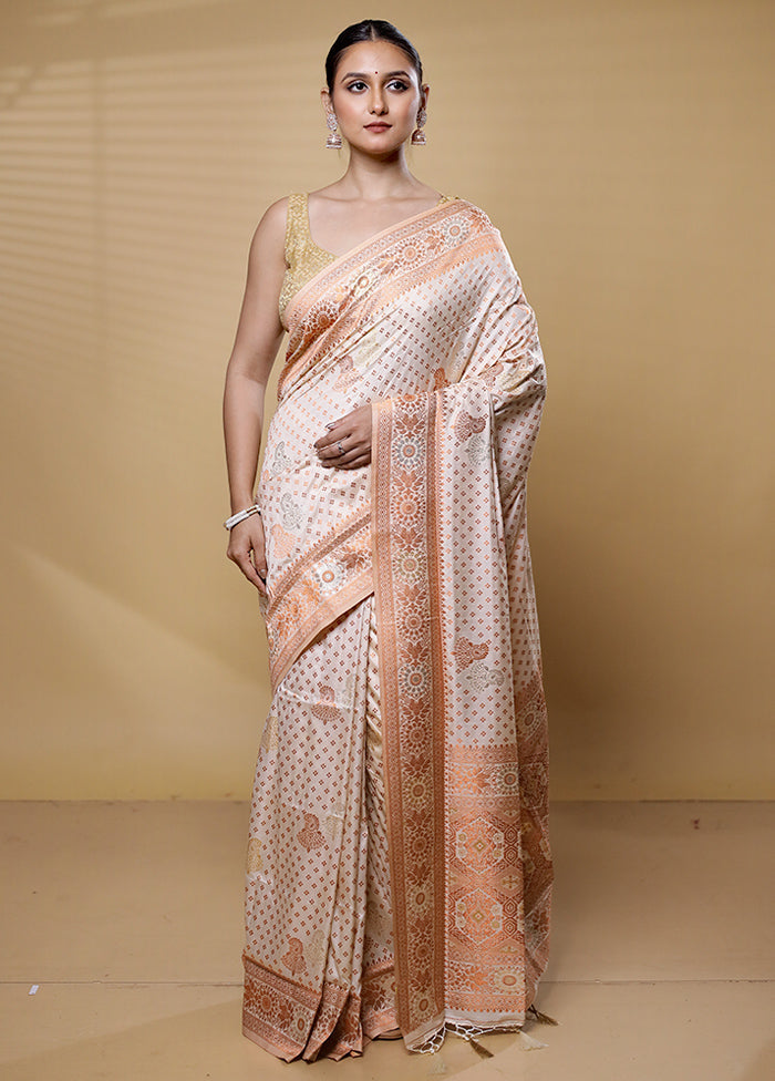 White Dupion Silk Saree With Blouse Piece