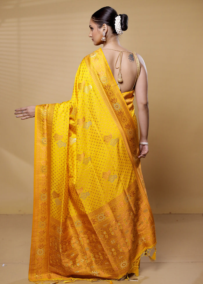 Yellow Dupion Silk Saree With Blouse Piece