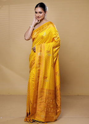 Yellow Dupion Silk Saree With Blouse Piece