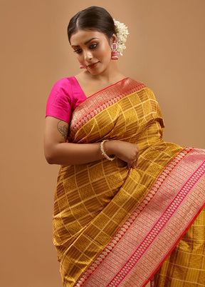 Yellow Handloom Katan Pure Silk Saree With Blouse Piece