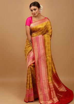 Yellow Handloom Katan Pure Silk Saree With Blouse Piece