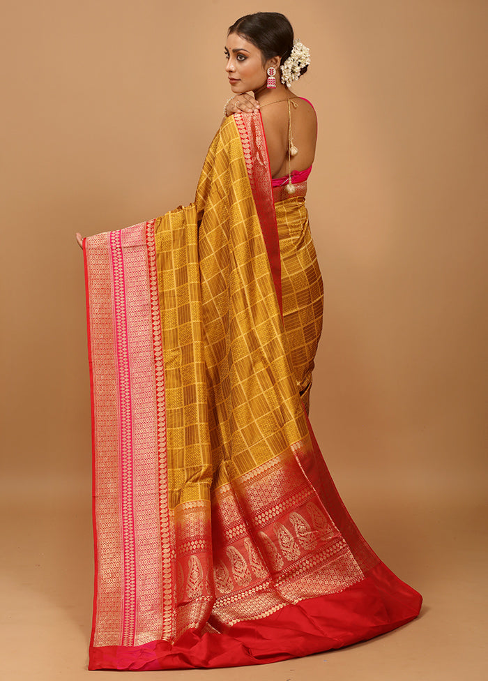 Yellow Handloom Katan Pure Silk Saree With Blouse Piece