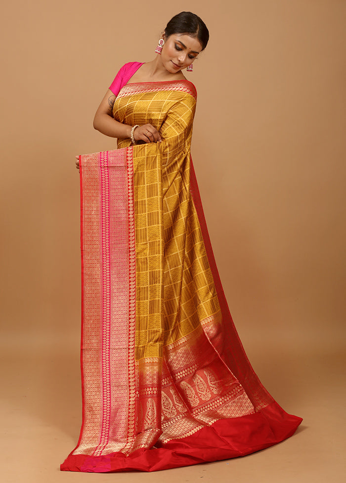 Yellow Handloom Katan Pure Silk Saree With Blouse Piece