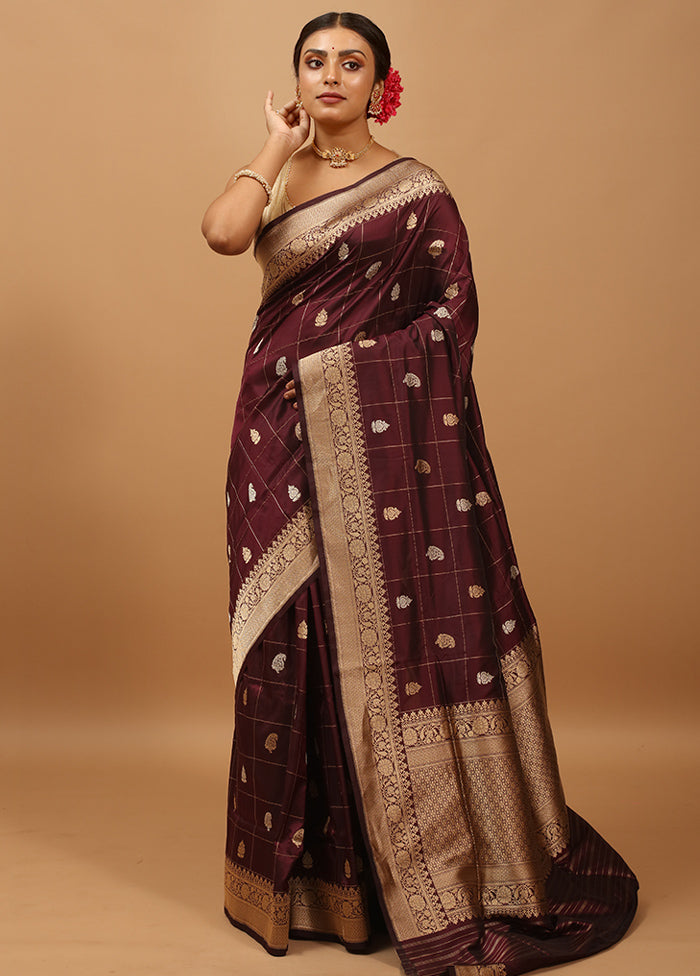 Purple Handloom Katan Pure Silk Saree With Blouse Piece