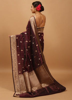 Purple Handloom Katan Pure Silk Saree With Blouse Piece