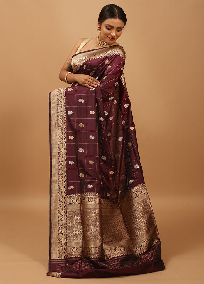 Purple Handloom Katan Pure Silk Saree With Blouse Piece