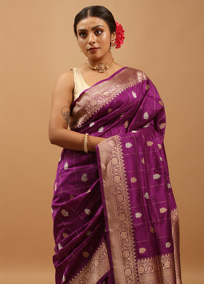 Purple Handloom Katan Pure Silk Saree With Blouse Piece