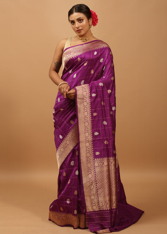 Purple Handloom Katan Pure Silk Saree With Blouse Piece