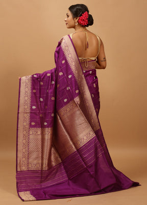 Purple Handloom Katan Pure Silk Saree With Blouse Piece