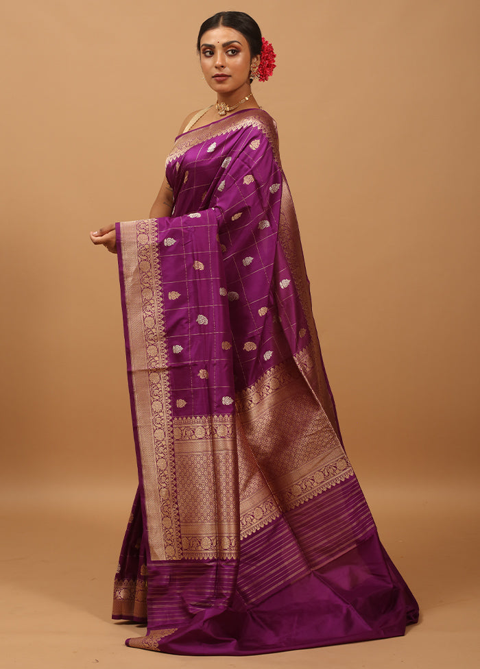 Purple Handloom Katan Pure Silk Saree With Blouse Piece