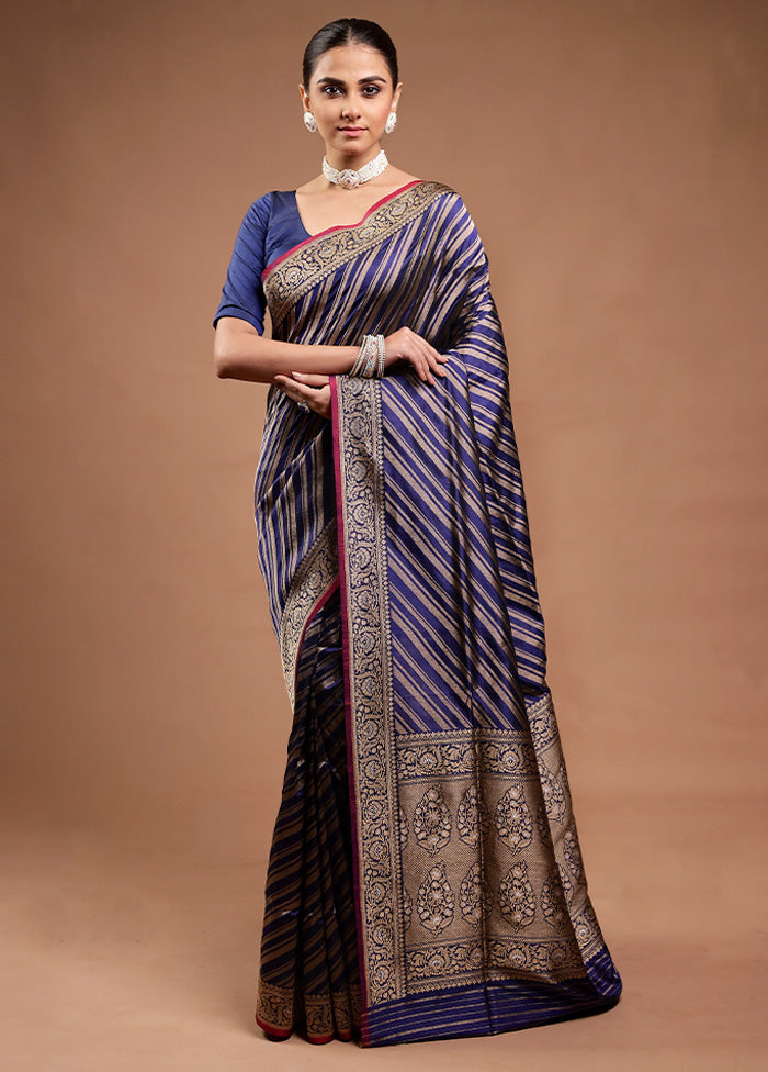 Blue Handloom Katan Pure Silk Saree With Blouse Piece