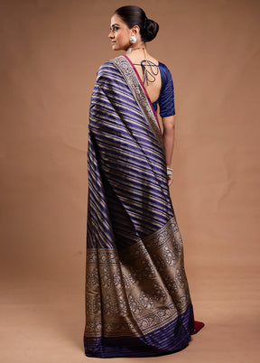 Blue Handloom Katan Pure Silk Saree With Blouse Piece