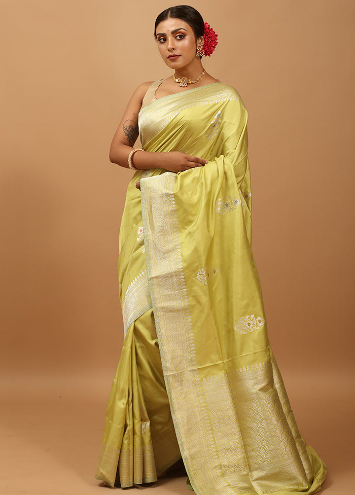 Green Handloom Katan Pure Silk Saree With Blouse Piece