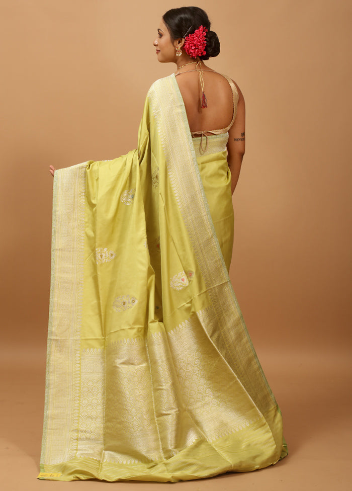 Green Handloom Katan Pure Silk Saree With Blouse Piece