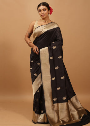 Black Handloom Katan Pure Silk Saree With Blouse Piece