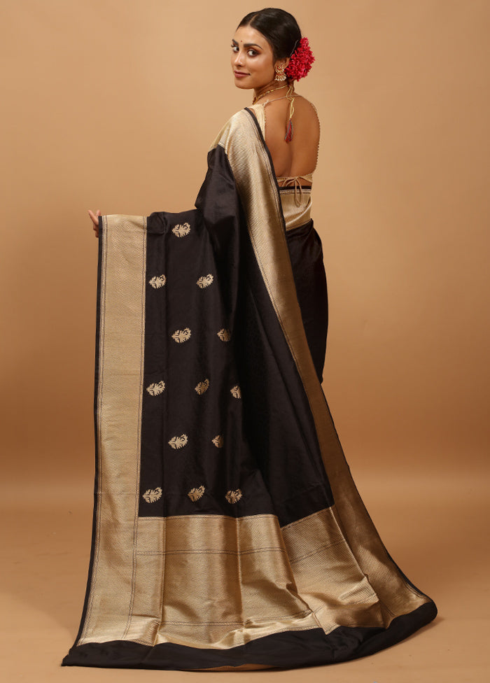 Black Handloom Katan Pure Silk Saree With Blouse Piece