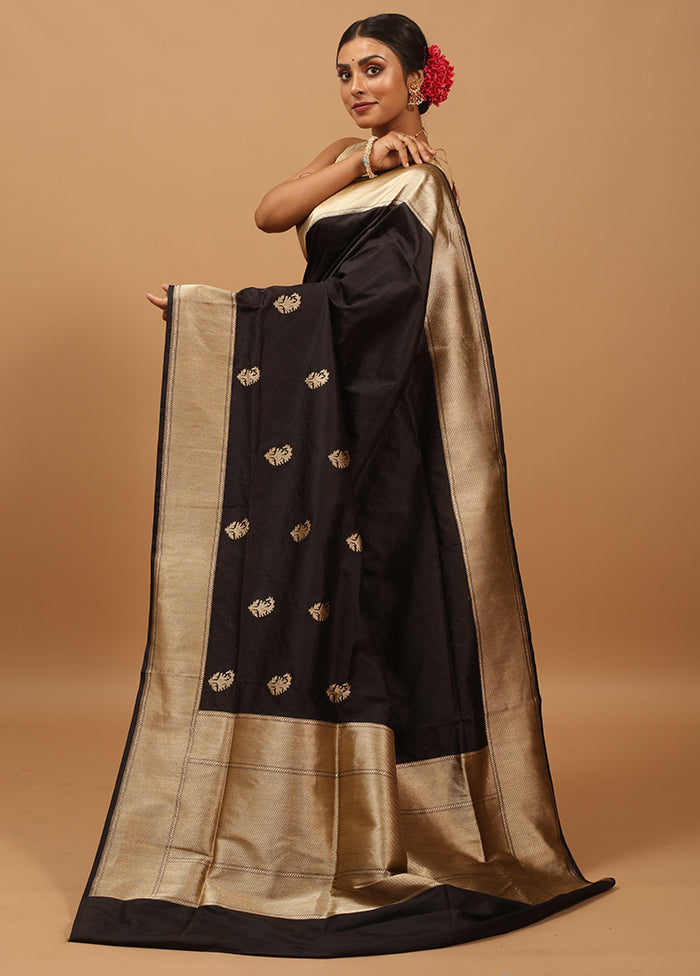 Black Handloom Katan Pure Silk Saree With Blouse Piece