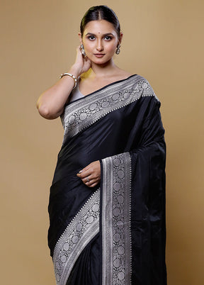 Black Handloom Banarasi Pure Silk Saree With Blouse Piece