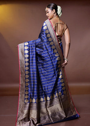 Blue Handloom Katan Pure Silk Saree With Blouse Piece