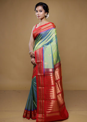 Green Kanjivaram Silk Saree With Blouse Piece