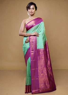 Green Kanjivaram Silk Saree With Blouse Piece