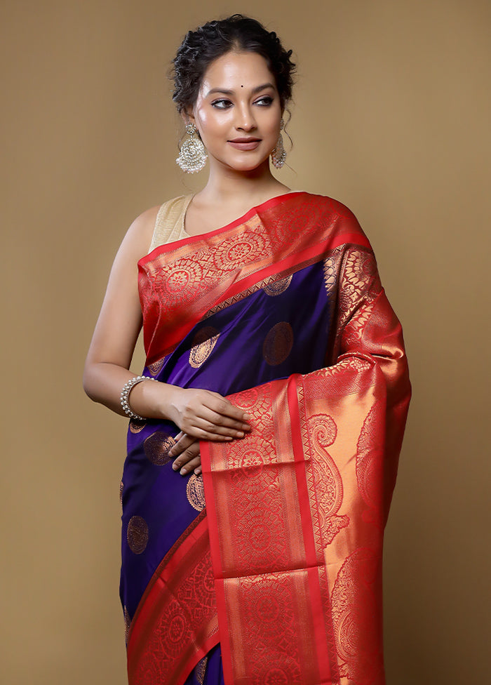 Purple Kanjivaram Silk Saree With Blouse Piece