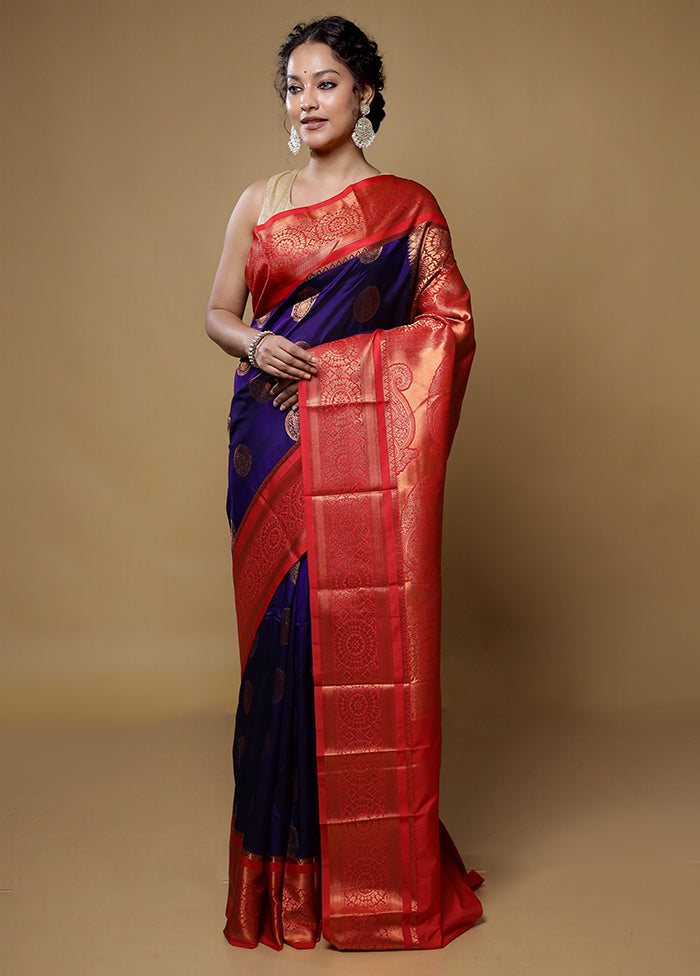 Purple Kanjivaram Silk Saree With Blouse Piece