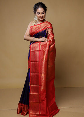 Purple Kanjivaram Silk Saree With Blouse Piece