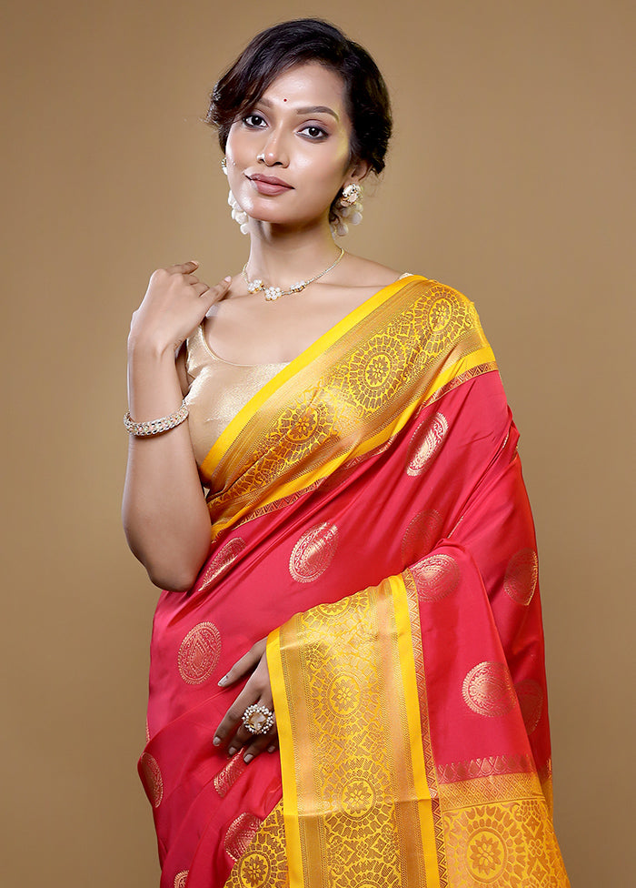 Red Kanjivaram Silk Saree With Blouse Piece