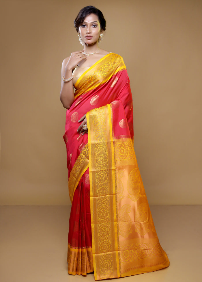 Red Kanjivaram Silk Saree With Blouse Piece