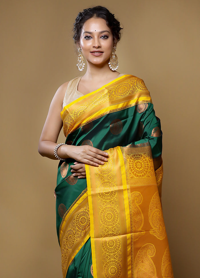 Green Kanjivaram Silk Saree With Blouse Piece