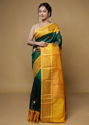 Green Kanjivaram Silk Saree With Blouse Piece