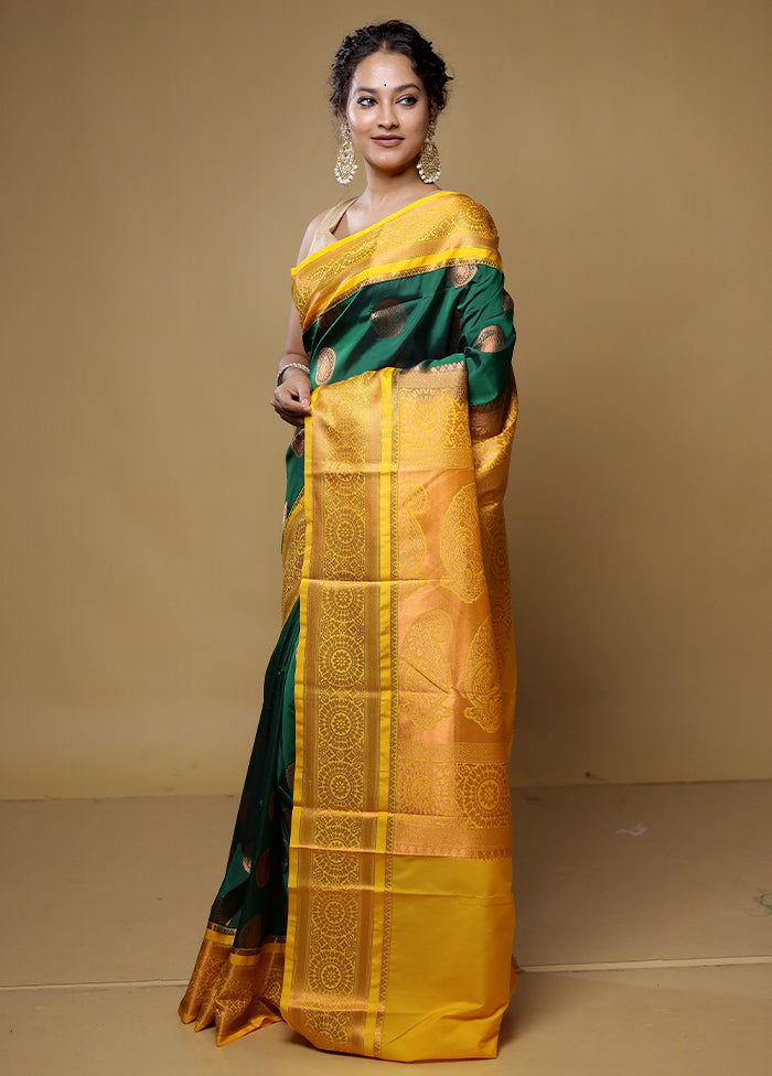 Green Kanjivaram Silk Saree With Blouse Piece