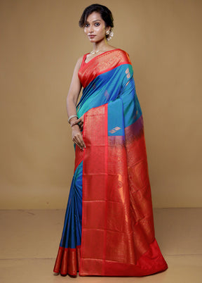 Blue Kanjivaram Silk Saree With Blouse Piece