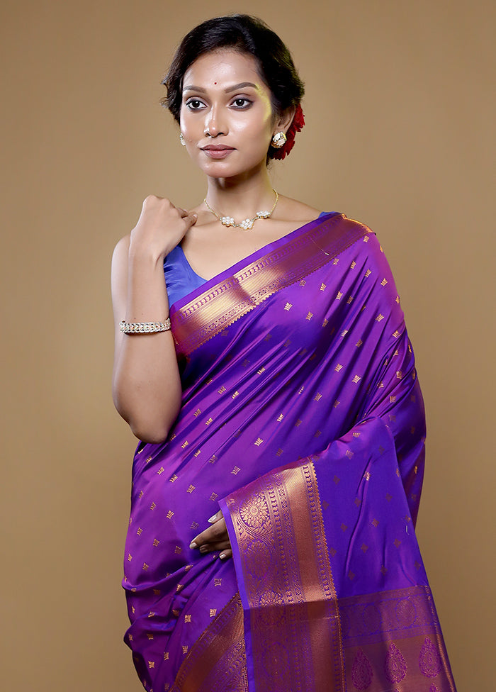 Purple Kanjivaram Silk Saree With Blouse Piece