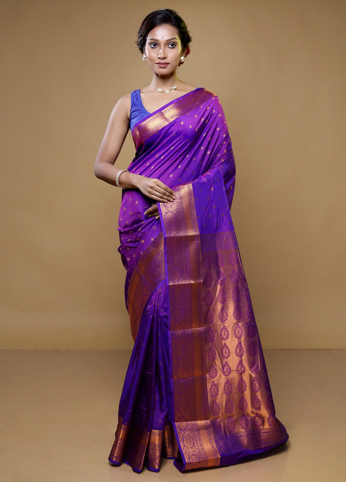 Purple Kanjivaram Silk Saree With Blouse Piece