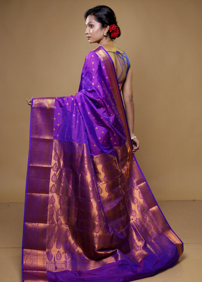 Purple Kanjivaram Silk Saree With Blouse Piece