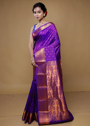 Purple Kanjivaram Silk Saree With Blouse Piece