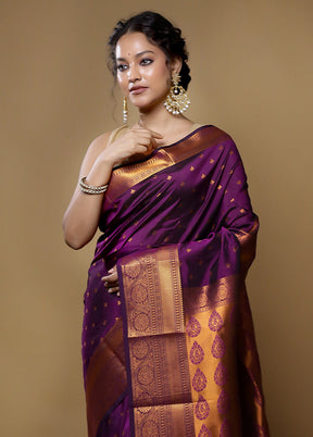 Purple Kanjivaram Silk Saree With Blouse Piece