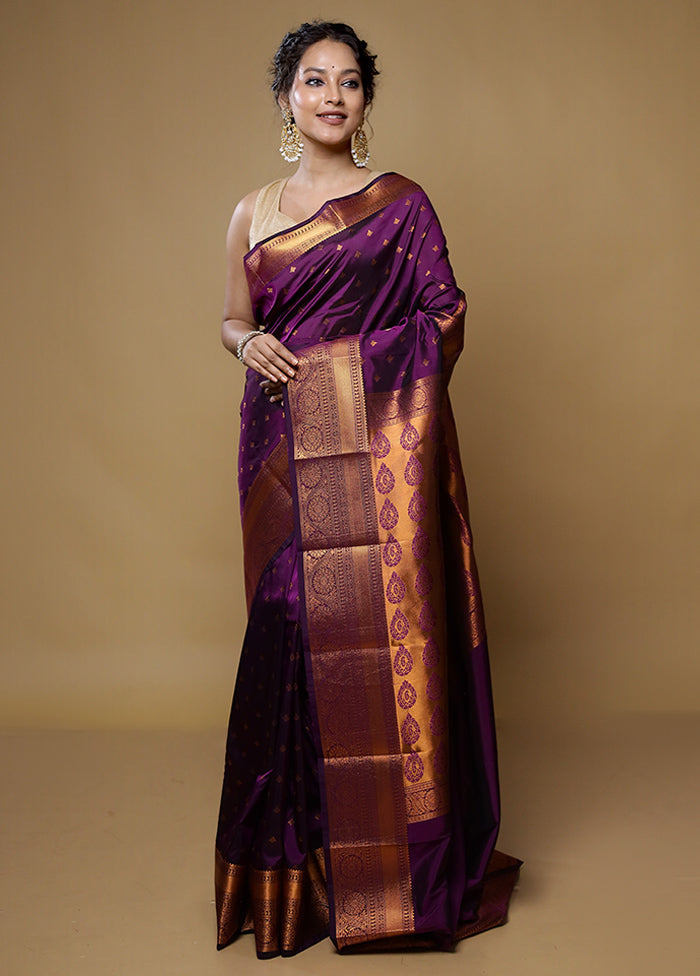 Purple Kanjivaram Silk Saree With Blouse Piece