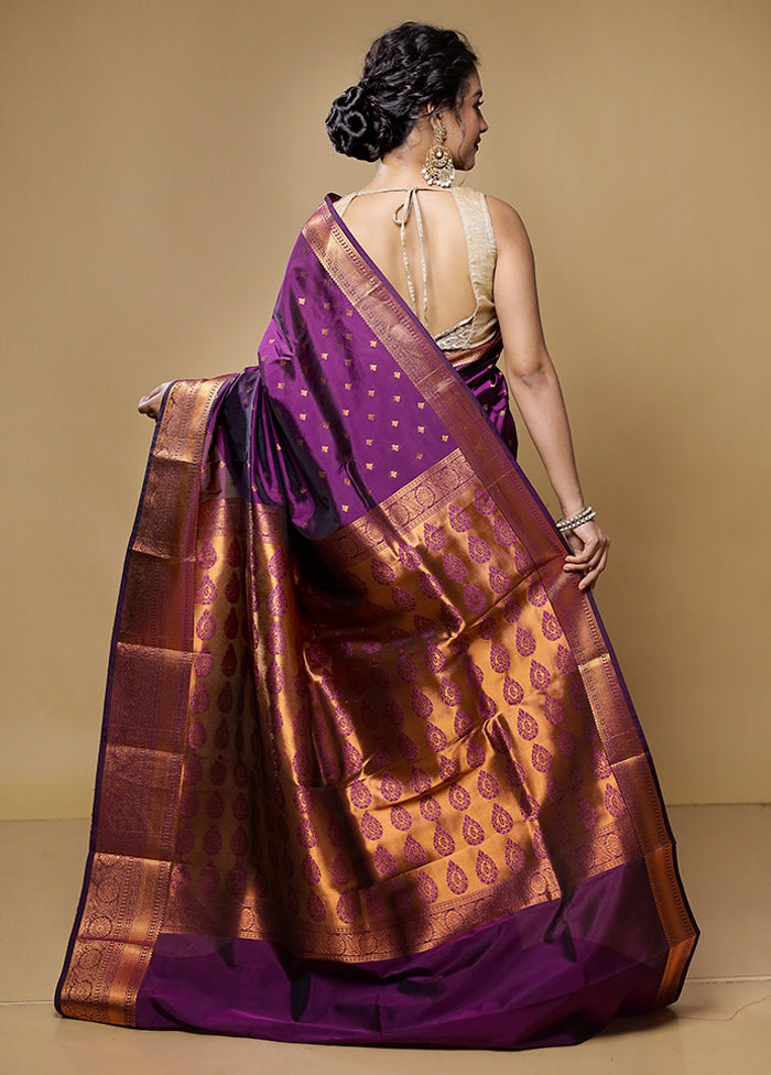 Purple Kanjivaram Silk Saree With Blouse Piece