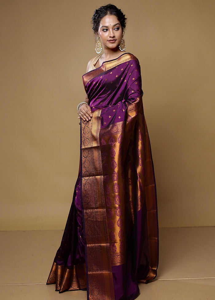 Purple Kanjivaram Silk Saree With Blouse Piece