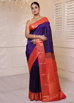 Blue Kanjivaram Silk Saree With Blouse Piece