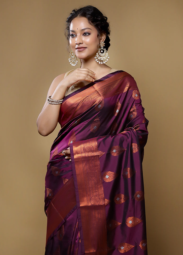 Purple Kanjivaram Silk Saree With Blouse Piece